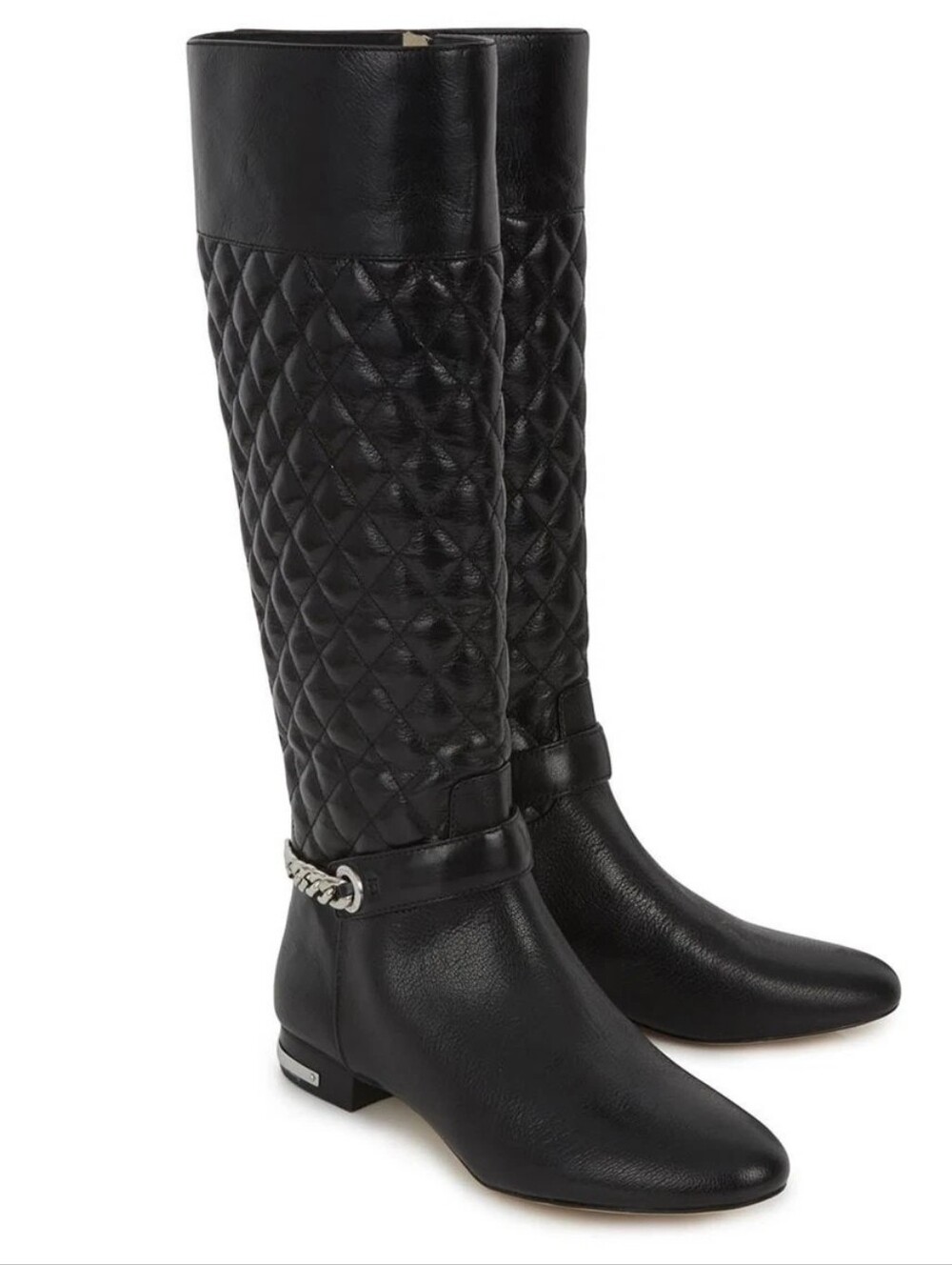 $325 MICHAEL KORS RAMSEY ICONIC MK LOGO QUILTED CHAIN TALL RIDING BOOTS 7.5